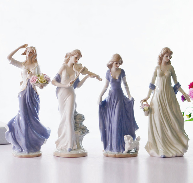 Ceramic Girl Statue Porcelain Lady Figurine Home Accessories Modern Style Art Sculpture