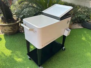 सफेद आउटडोर 80 चौथाई गेलन पोर्टेबल रोलिंग पार्टी कूलर गाड़ी आँगन मोबाइल बर्फ चेस्ट पेय हिमीकर बियर कोला कूलर ट्राली - Product Image 4