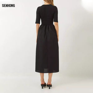 Robe longue noire à manches longues de style Hepburn, robe longue élégante de style vintage, robe amincissante pour <span class=keywords><strong>femmes</strong></span>, mode SENHONG - Product Image 2