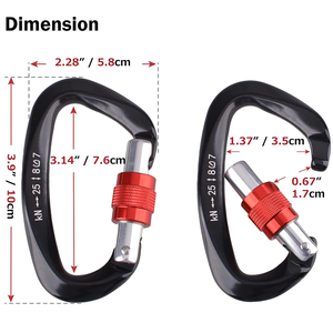 Heavy Duty <span class=keywords><strong>D</strong></span> Shape Aluminio Camping al aire libre Bloqueo de aluminio Mosquetones 25kn Autoblocante - Product Image 2