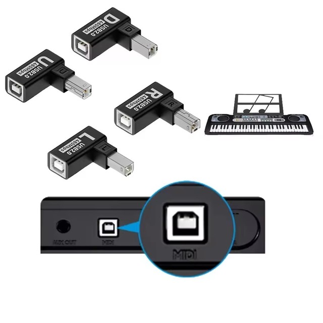 90 Degree USB-B Connector Up/Down/Left/Right Angle USB 2.0 Type-B Male to Female Adapter for Printer Scanner MIDI Keyboard