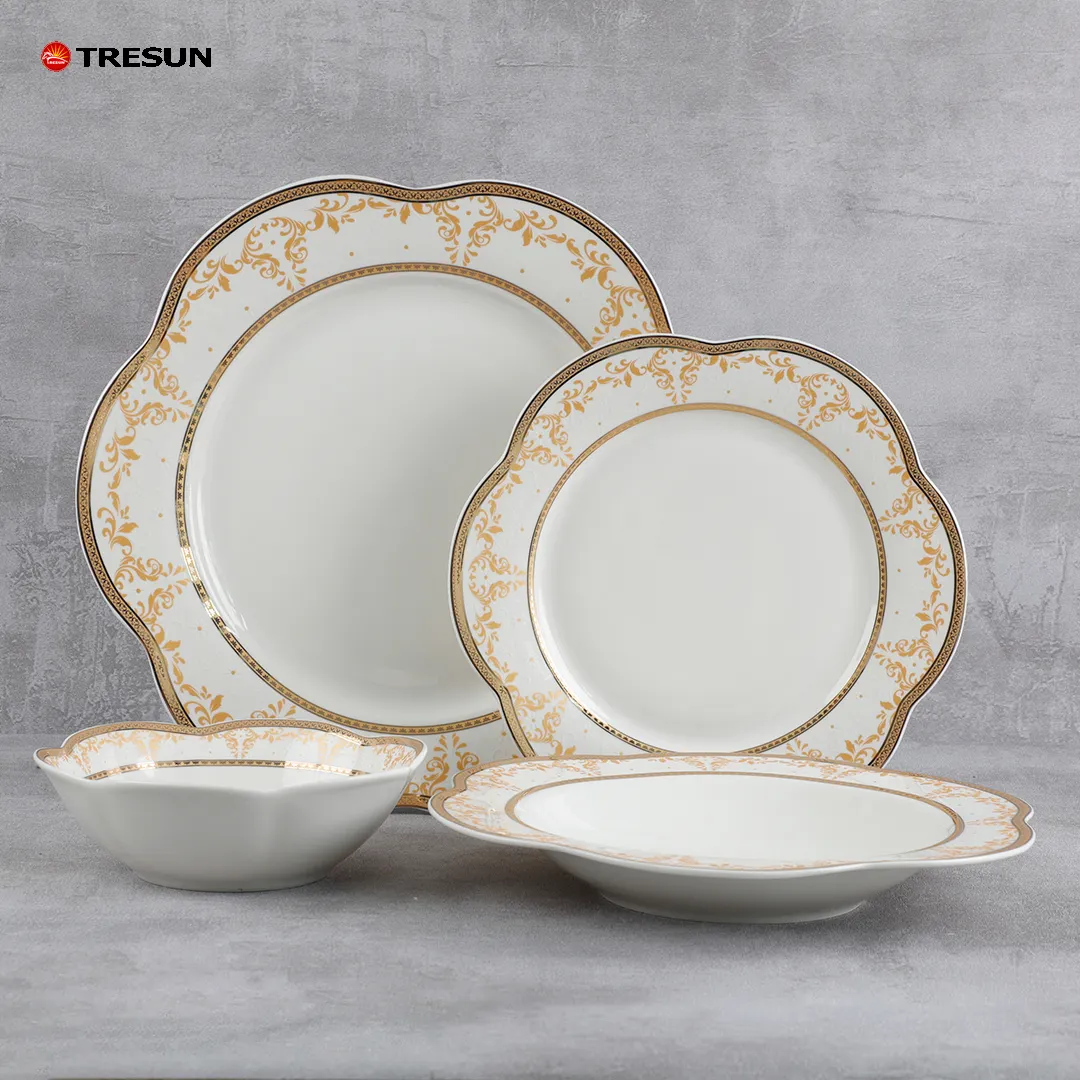 Nouveau dîner royal turc de qualité supérieure 12 20 24 57 pièces élégant design en or service de vaisselle en porcelaine pour 8 personnes