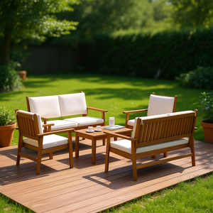 Juego de Sofás de Jardín de Madera de Acacia, 5 Piezas, Muebles de Exterior de Diseño Contemporáneo, Resistentes a la Intemperie - Product Image 2