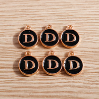 10 pièces/paquet Pendentifs ronds en alliage avec lettres noires effet goutte d'huile, breloques alphabet DIY, accessoires et composants de bijoux