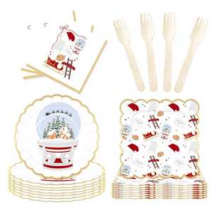 Ensemble de vaisselle jetable DAMAI pour fête de Noël, assiettes, serviettes, décorations rouges, pour 8 invités - Product Image 3