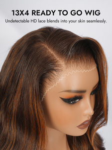 Perruque en cheveux humains <span class=keywords><strong>M</strong></span> Hairline Highlight Orange Body <span class=keywords><strong>Wave</strong></span> 13x4 HD Lace, densité 180%-250%, prête à porter, avec dentelle frontale fondue - Product Image 4