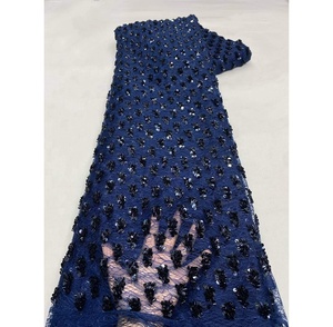 Tela de encaje de red africana blanca al por mayor, tela bordada con lentejuelas para <span class=keywords><strong>vestidos</strong></span> de <span class=keywords><strong>fiesta</strong></span> de mujer, 5 yardas - Product Image 6