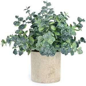 Небольшое искусственное серое зеленое пластиковое растение, искусственный Эвкалипт в горшке, растение, выглядит, настоящая зелень, Декор, стол для дома и офиса