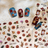 Autocollants pour ongles vintage gothiques, papillons et roses, 3D, autocollants pour nail art, feuille d'or, motifs floraux, manucure DIY, décoration