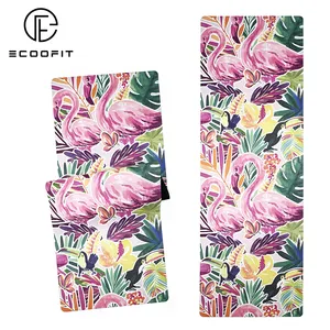 Slip-resistant Flamingo Tropical Microsuede Polyester Nylon Custom Soft Butterfly Anti Skid Microfiber Yoga Mat for Women
