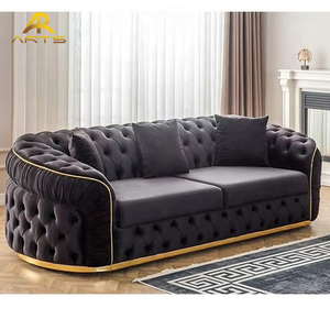 Set di Divani per Soggiorno, Vendita Calda, Alta Qualità, Lussuoso Divano Chesterfield Dorato, Moderno Divano Trapuntato con Bottoni - Product Image 4
