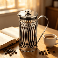 Cafetière à piston écologique en verre résistant à la chaleur avec couvercle et piston en acier inoxydable pour le thé