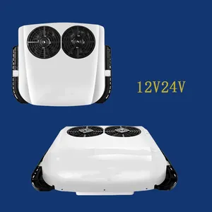 Nuevo diseño de doble ventilador 12 V 24 voltios aire acondicionado Sleeper Rooftop Parking Cooler Car Air Conditioner