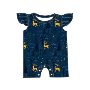 رومبير قصير للأطفال من الخيزران بأكمام مكشكشة ونقش غزلان كرتوني، بيجامة صيفية للرضع، ملابس للأطفال حديثي الولادة والأولاد والبنات - Product Image 3