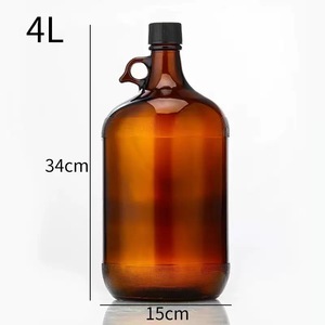Amber Glass Cylinder Growler Bottle 1000 ml Beverage Jug with Handle and Black Screw Lid High Quality for Wine <b>Beer</b> - Product Image 2