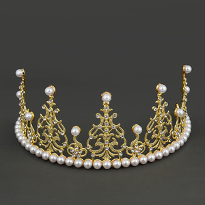 Corona Nupcial, Estilo Bebé, Media Corona Grande, Decoración para <span class=keywords><strong>Pastel</strong></span>, Corona <span class=keywords><strong>de</strong></span> Perlas Brillantes, Flores para Cumpleaños, Accesorios para Repostería - Product Image 3