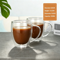 Tasse à double paroi en verre de haute qualité avec poignée, verres à café et à thé en verre thermo double paroi, 350 ml, lot de 2 tasses à café