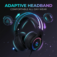 Casque de jeu filaire avec éclairage LED RVB PJT-DEP2471, écouteurs supra-auriculaires, microphone dynamique, connecteurs USB, codecs pour PC, ordinateur portable, voyage