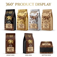 Sacs à café personnalisés avec logo recyclable en kraft, scellés sur huit côtés, pour café, boulangerie, 250g, 500g, 12oz, emballage pour café