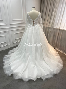 Abito da Sposa <span class=keywords><strong>Taglie</strong></span> <span class=keywords><strong>Forti</strong></span> 2025 Nuovo Modello <span class=keywords><strong>di</strong></span> Lusso con Scollo a V, Maniche Lunghe, Ricami in Tulle e Strascico per <span class=keywords><strong>Cerimonia</strong></span> Nuziale - Product Image 4