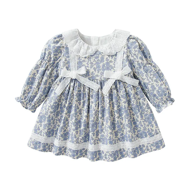 Kids boutique Clothing Sweet Style summer floral 100%Cotton toddler baby girls Lace Collar Dress