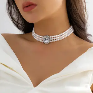 RAKOL ZPN10120优雅多层珍珠项链镀金水钻饰品巴洛克珍珠项链女新娘