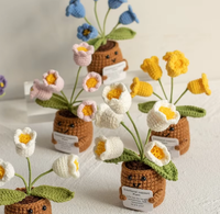 Buatan tangan rajutan Mini Puff Crochet Pot tanaman kartu dorongan Tulip Daisy bunga matahari-kehidupan panjang acara positif