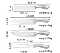 Ensemble de couteaux de cuisine en acier inoxydable de 4 pièces de haute qualité avec poignée creuse comprenant des couteaux à trancher et utilitaires