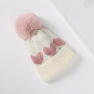 K2038 Fashion Winter <b>Hat</b> and Scarf for Kids Dobby Style Solid Color Knitted Caps with Ring Pompoms Warm Beanies for <b>Girls</b> - Product Image 5