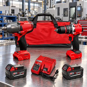 Juego de Taladro Atornillador de Impacto Inalámbrico de Grado Industrial, Dos Baterías de Iones de Litio de 5.0Ah, Garantía de 12 Meses, Hierro y Cobre - Product Image 1