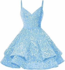 sachin and babi light blue dress White Simple V Neck Spaghetti Straps Satin Homecoming Dresses for Teens,  MH423 main image 1