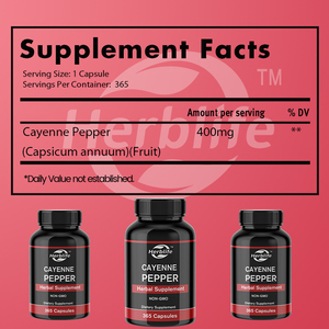 OEM ขายดี - ปรับแต่งได้ - พริกคาเยน (365 แคปซูล) ไม่มีแมกนีเซียมหรือสารเติมแต่งจากข้าว - แคปซูลพริกคาเยนออร์แกนิก - Product Image 2