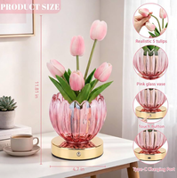 Nouvelle lampe LED en forme de tulipe artificielle dans un vase en verre, décoration de bureau Art Déco, rechargeable sans fil, à intensité variable par toucher, cadeau romantique pour chevet