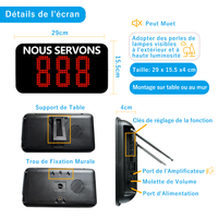 Sistema Inalámbrico de Gestión de Colas con Transmisión de Voz en Francés, Pantalla de 3 Dígitos y Dispensador de Tickets para Bancos, Hospitales, Restaurantes y Bares