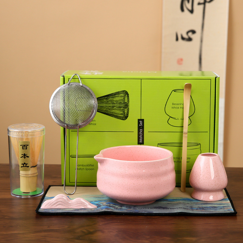 Set rosa da 7 pezzi: Ciotola Matcha + Tè