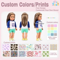 Vêtements de jeu quotidiens pour poupée OEM 18 pouces, T-shirt à manches raglan bicolore à motif étoile + short vert, Fournisseur de vêtements personnalisés pour poupées