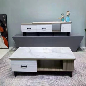 Muebles Modernos para Sala de Estar, Mesa de Centro de Madera con Tapa de Mármol Blanco y Juego de Mesa para <span class=keywords><strong>TV</strong></span> para Sala de Estar - Product Image 1