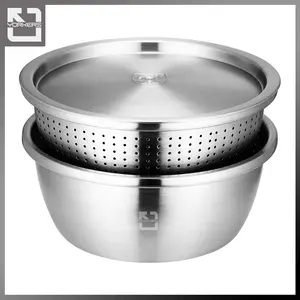 304 Stainless-steel Mixing Bowl Set - Wholesale 3 In 1 Kitchenware Multifunction Salad Bowls Drain Basket Colander Bowl With Lid