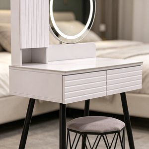 Modern Makeup <b>Vanity</b> With Lighted <b>Mirror</b> Storage Drawers Bedroom <b>Dressing</b> <b>Table</b> With Stool - Product Image 2
