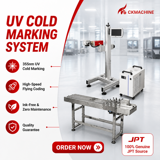 CKMACHINE Online Flying UV Laser Coding Machine Industrial Barcode Serial Number Expiry Date Printer Instead Inkjet for Bottle