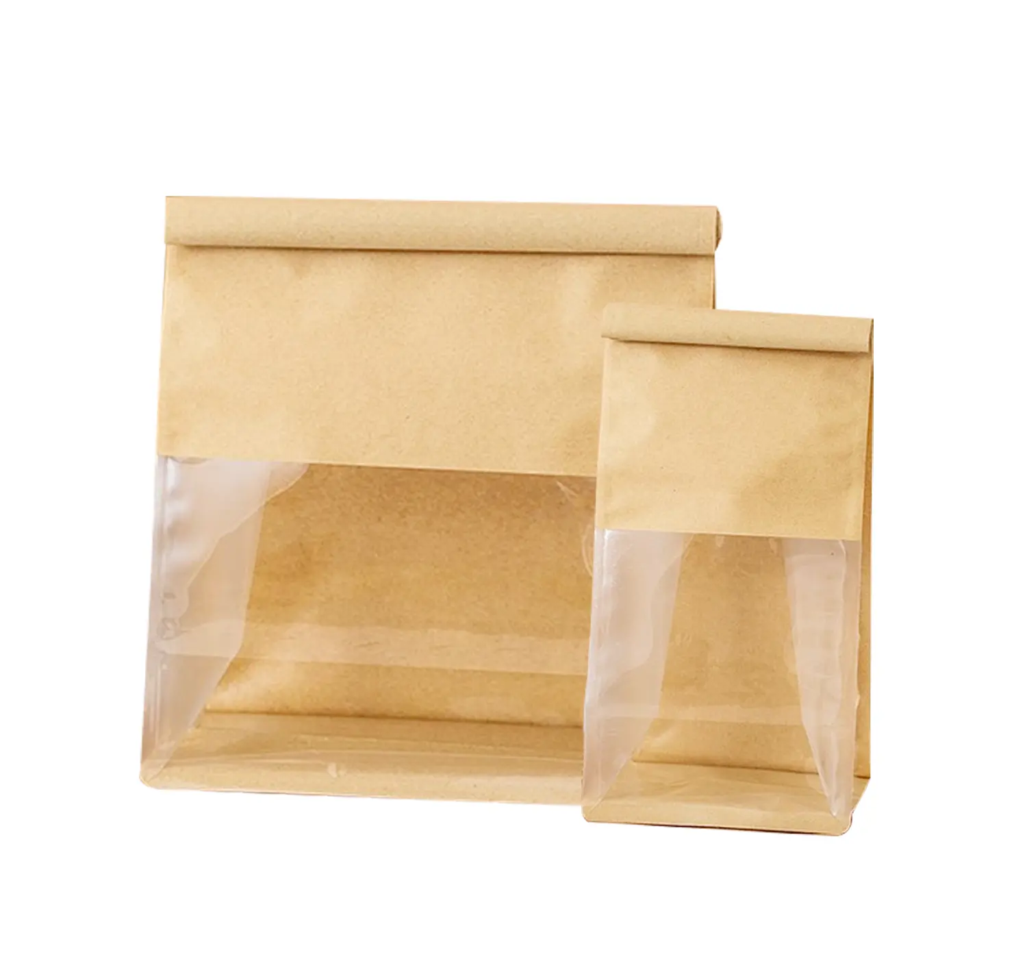 Sacs à pain Pain Toast Sac à pain Papier Kraft avec fenêtre de visualisation en plastique Huit joints latéraux Blanc Sulfurisé Brun Alimentaire Bosheng