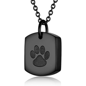 Kalung guci baja tahan karat kaki anjing kualitas tinggi liontin bulat cakar hitam kenang-kenangan pegangan hewan peliharaan abu kremasi tempat anjing kucing - Product Image 6