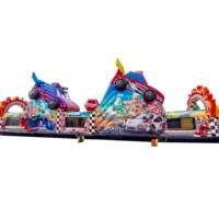 Parcours d'obstacles gonflables en bâche PVC durable et personnalisable, ville de divertissement gonflable en plein air