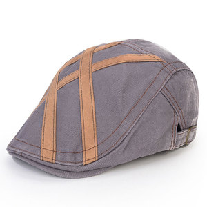 Men's Striped Beret Gray Oxford Fabric Breathable Spring Autumn Casual British Style Hat - Product Image 4