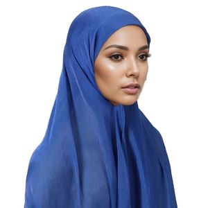 Châle islamique d'hiver en mousseline pour femme, foulard hijab instantané effet soie, bonnet long - Product Image 3
