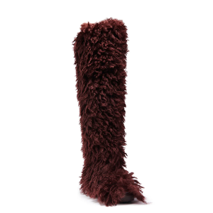 <strong>Womens</strong> <strong>Burgundy</strong> Faux Poodle Fur Over the Knee <strong>Boots</strong> Winter Flat <strong>Boots</strong> - Product Image 6