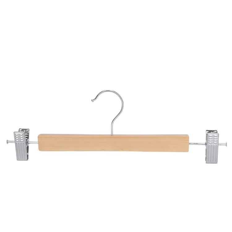 Solid wood adult trouser rack pant hanger with metal clips