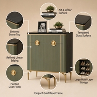 Buffet de cuisine de luxe en bois vert, style européen moderne, avec porte en verre et pierre frittée, laqué, durable