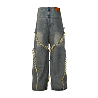 10 ans fournisseur de jeans personnalisé Y2K rue bord brut Baggy Jeans hommes mode Hip Hop motif Patchwork Denim pantalon en détresse