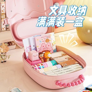 Hair Accessory <b>Box</b> Transparent Portable Storage With Handle For Kids Cartoon Design <b>Macaron</b> Purple Rectangle Shape - Product Image 3